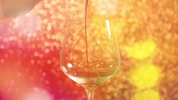Pouring Red Wine Glass Red Sparkling Background — Stok video