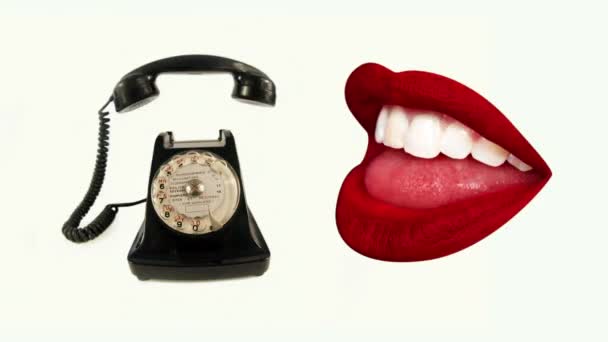 Stop Motion Shot Classic Rotary Telephone Handset Jumping Red Talking — Vídeo de Stock