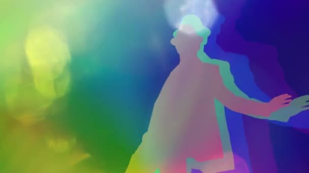 Brightly Coloured Shadow Silhouette Dancers — Vídeos de Stock