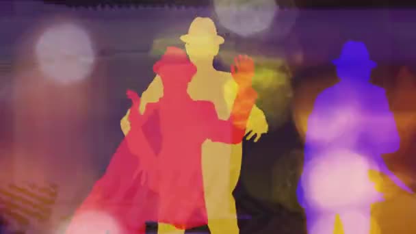 Brightly Coloured Shadow Silhouette Dancers — Vídeo de stock