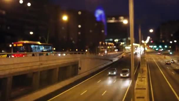 Timelapse View Busy Underpass Barcelona Night Rush Vehicle Lights — ストック動画