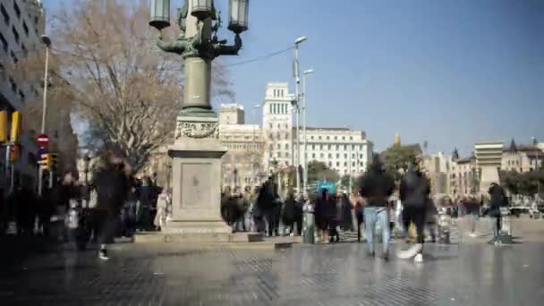 Timelapse Multidões Pessoas Las Ramblas Espanha Barcelona — Vídeo de Stock