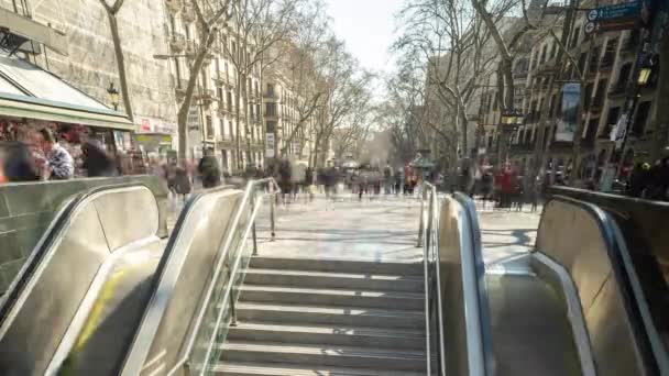Timelapse Crowds People Las Ramblas Subway Entrance Barcelona Spain — Stock Video