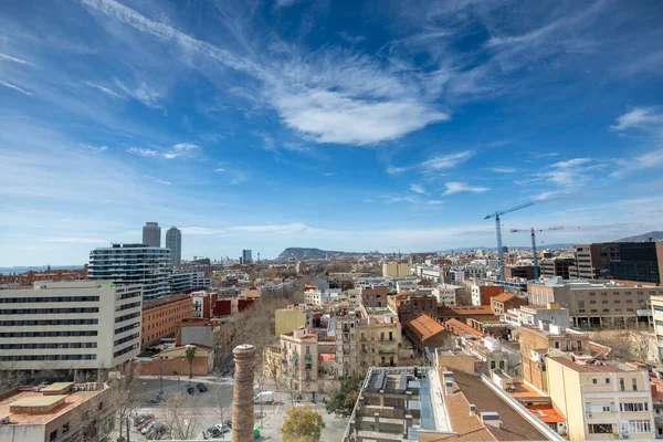 Barcelonas Skyline Von Einem Einzigartigen Aussichtspunkt Aus Aufgenommen Stockbild