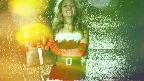 Mujer Baila Lindo Disfraz Santa Claus Para Navidad Disco Tiempo — Vídeos de Stock