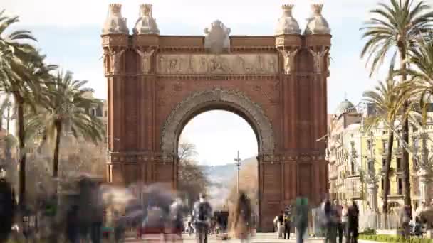 Timelapse Pressa Pessoas Monumento Arco Triomf Barcelona Espanha — Vídeo de Stock