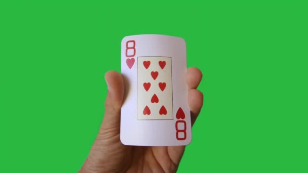 手握扑克牌 游戏和赌博夹子的人 — 图库视频影像