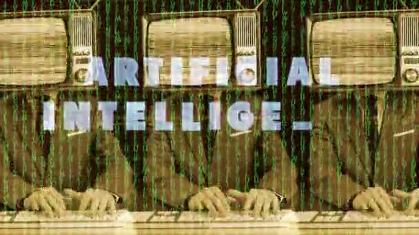 Technologie Mots Intelligence Artificielle Est Partout Homme Avec Tête Télévision — Video
