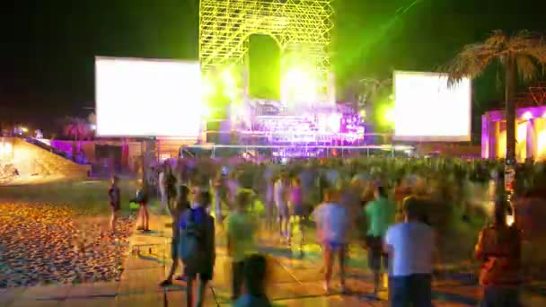 Music Festival Lit Night Blurred Dancers — Stock Video
