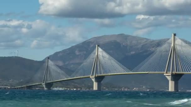 Timelapse Mostu Rio Antirio Przez Zatokę Corinth Pobliżu Patras Greece — Wideo stockowe