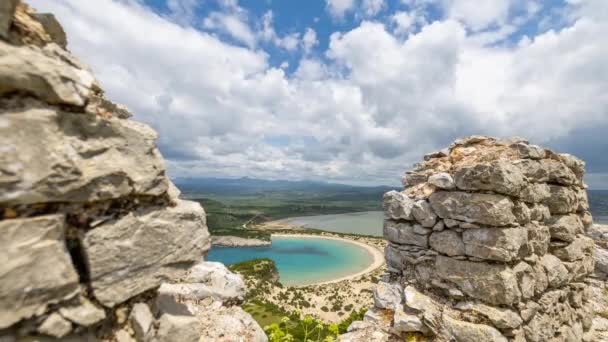 Impresionante Playa Voidokilia Peloponeso Desde Castillo Navarino Grecia — Vídeo de stock