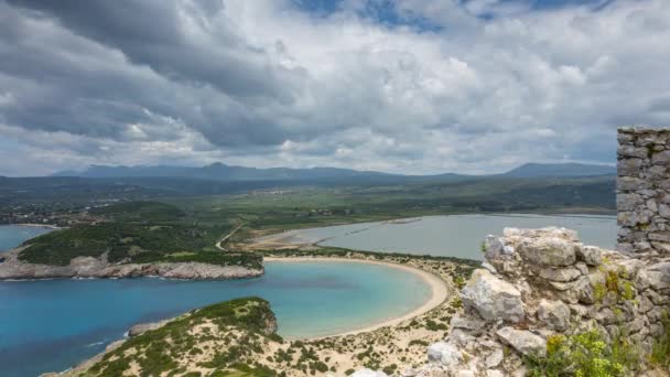 Impresionante Playa Voidokilia Peloponeso Desde Castillo Navarino Grecia — Vídeos de Stock