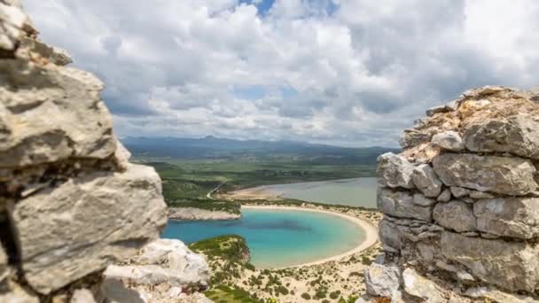 Impresionante Playa Voidokilia Peloponeso Desde Castillo Navarino Grecia — Vídeo de stock