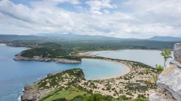 Der Atemberaubende Voidokilia Strand Peloponnes Von Der Burg Navarino Griechenland — Stockvideo