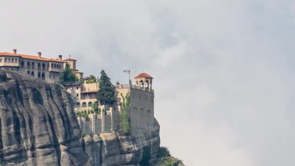 Yunanistan Daki Inanılmaz Meteora Kaya Oluşumlarının Manastırların Zamanaşımı — Stok video