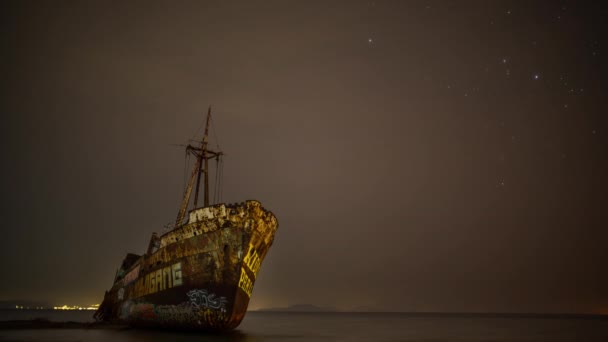 Timelapse Night Dimitrios Shipwreck Peloponnese Greece — Stock Video