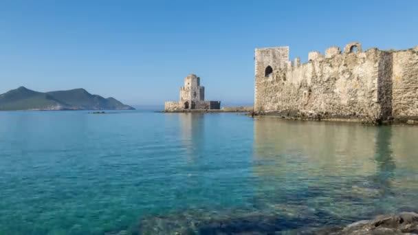 Timelapse Bourtzi Château Methoni Grèce Avec Mer Bleue Claire — Video