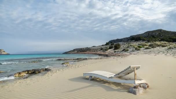 Splendida Spiaggia Simos Elafonisos Isola Grecia Con Lettino Legno — Video Stock