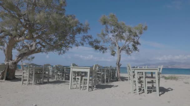 Timelapse Plaży Maragkas Naxos Wyspa Greece Stołami Ustawionymi Bar — Wideo stockowe