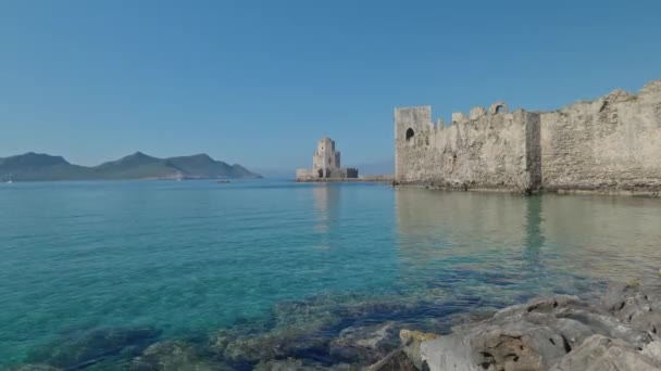 Timelapse Του Μπουρτζιού Του Κάστρου Της Μεθώνης Στην Ελλάδα Καταγάλανη — Αρχείο Βίντεο