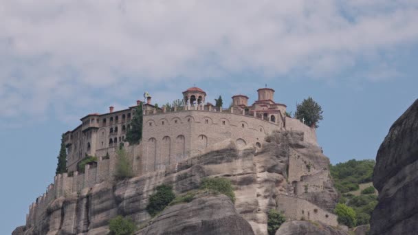 Timelapse Amanecer Las Increíbles Formaciones Rocosas Meteora Monasterios Grecia — Vídeo de stock