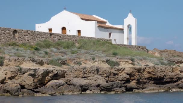 Kapel Van Agios Nikolaos Het Strand Van Zakyntos Griekenland — Stockvideo