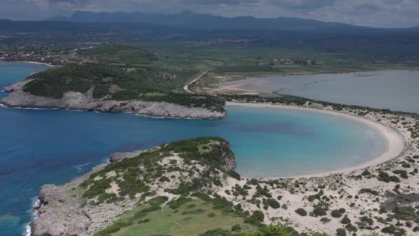 Deslumbrante Praia Voidokilia Peloponnese Castelo Navarino Grécia — Vídeo de Stock