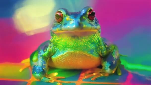 Eine Disco Kröte Rande Eines Schwimmbades Mit Abstrakten Farben — Stockvideo