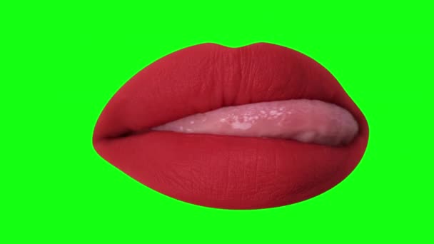 Rote Lippen Mit Leckender Zunge Ausschneiden — Stockvideo