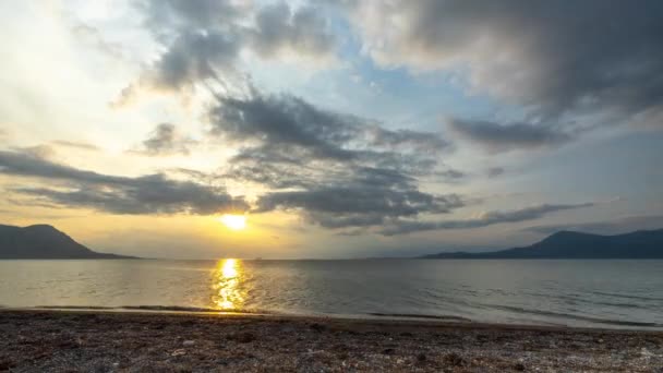 Colpo Bella Spiaggia Costa Greca Tramonto — Video Stock