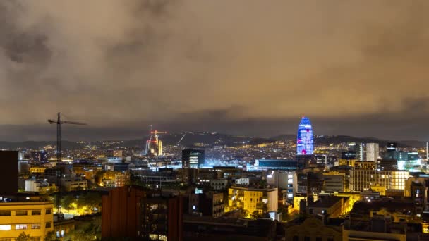 Timelapse Barcelonského Panoramatu Pořízena Unikátního Výhledu Noci — Stock video