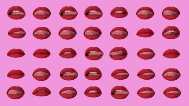 コレクションのカットアウト赤い唇とともに舐め舌 — ストック動画
