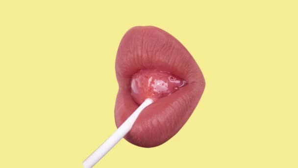 可愛い女の唇がロリポップを吸ってる — ストック動画
