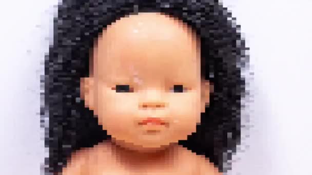 Uma Coleção Figuras Brinquedo Pelúcias Com Sobreposição Pixelizada — Vídeo de Stock