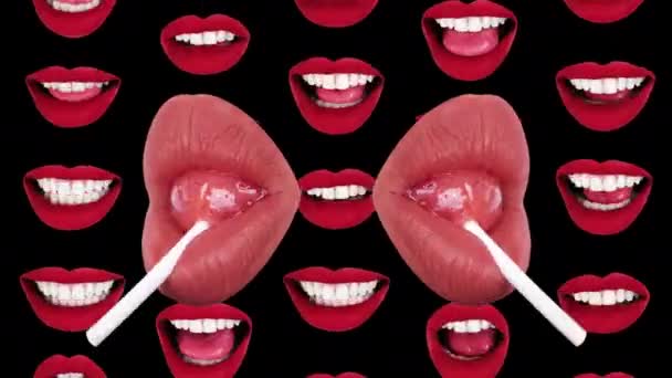 可愛い女の唇がロリポップを吸ってる — ストック動画
