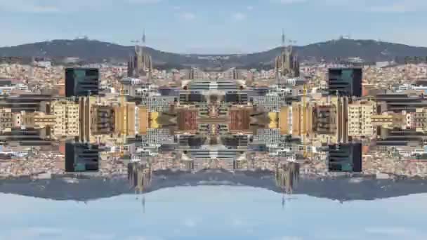 Timelapse Barcelona Skyline Shot Made Abstract Pulsing Pattern — Stock Video