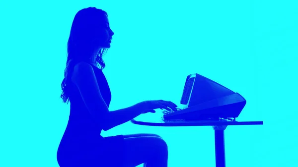 Eine Geschäftsfrau Tippt Code Auf Einem Oldtimer Computer Schatten Stockfoto