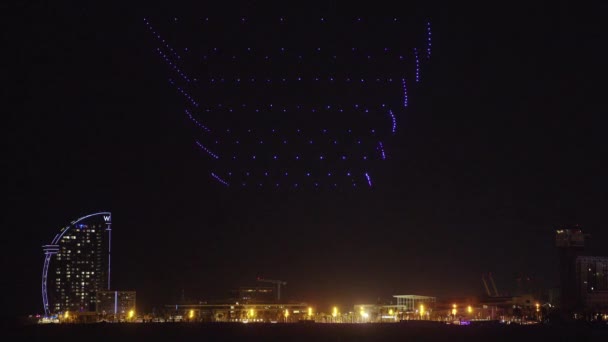 Drone Espectáculo Luz Sobre Playa Barcelona — Vídeo de stock