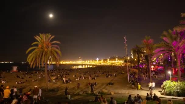 Timelapse Van Mensen Aan Het Strand Barcelona Tijdens Merce Festival — Stockvideo