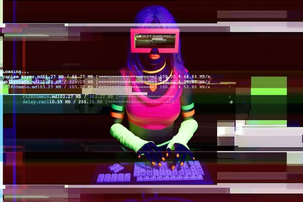 Bilgisayarda Video Kulaklığı Olan Bir Kadın Telifsiz Stok Imajlar