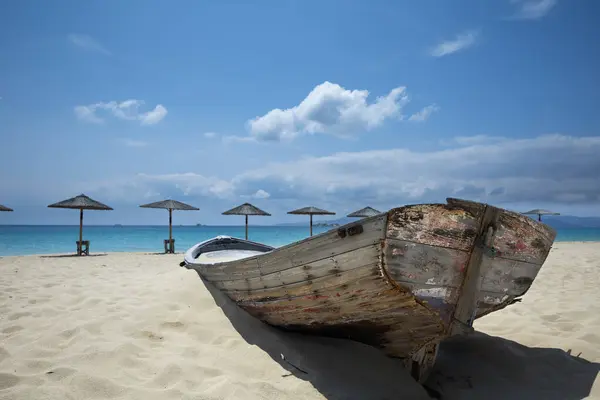 Maragkas Beach Naxos Island Greece Sun Umbrellas — Stock Photo, Image