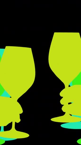 Rengarenk Şampanya Bardaklarıyla Iki Dikey Olarak Tezahürat Yapıyor — Stok video