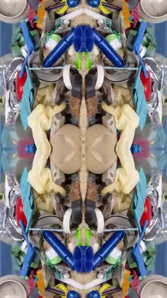 Beautiful Beach Filling Rubbish Trash Made Abstract Mirrored Pattern Vertical — Stock Video