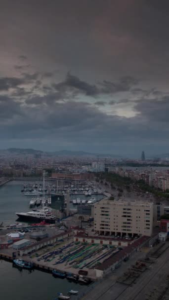 Barcelona Panorama Záběr Vysokého Výhodného Místa Svislé — Stock video