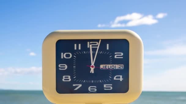 Stop Motion Clock Time Passing Hour Sky Sea Background — Stock Video