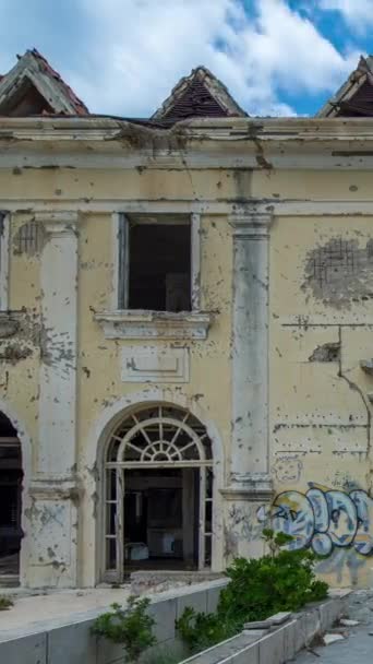 Timelapse Utbombad Halv Förstörd Byggnad Nära Dubrovnik Som Attackerades Balkan — Stockvideo