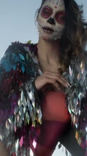 Bella Donna Con Teschio Caramelle Personalizzato Progettato Giorno Messicano Del Clip Video
