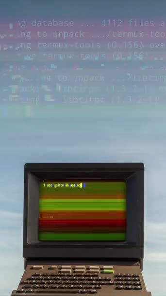Retro Computer Beach Data Code Screen Vertical — Stock Video