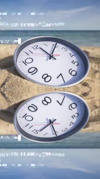 Stop Motion Clock Time Passing Hour Beach Vertical — Stock Video