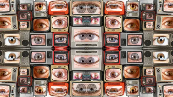 Amazing Collection Vintage Retro Televisions Made Wall Eyes Screen — Stock Photo, Image